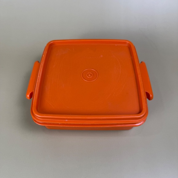 Vintage Tupperware Orange Square Container | Classic Mid-Century Kitchen - Picture 3 of 16